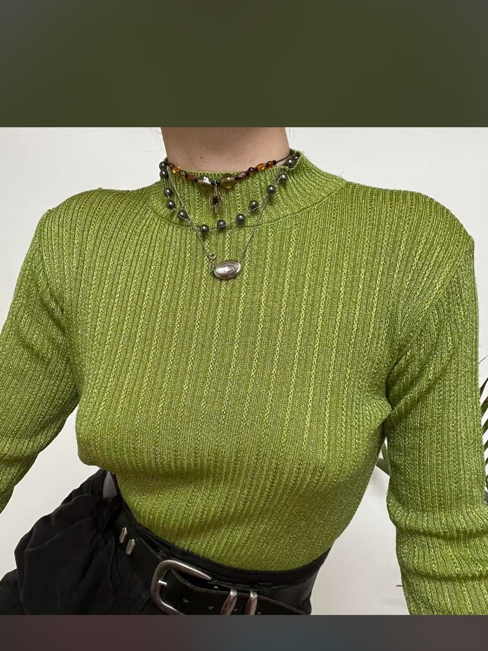 Vintage 90s green metallic mock turtleneck